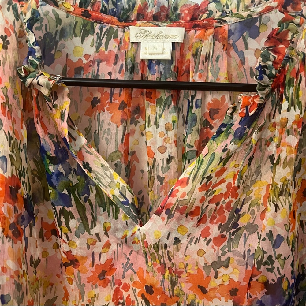 Shoshanna Long Sleeve Floral Blouse Multicolor Red Pink Blue Green Size Medium - Picture 5 of 8